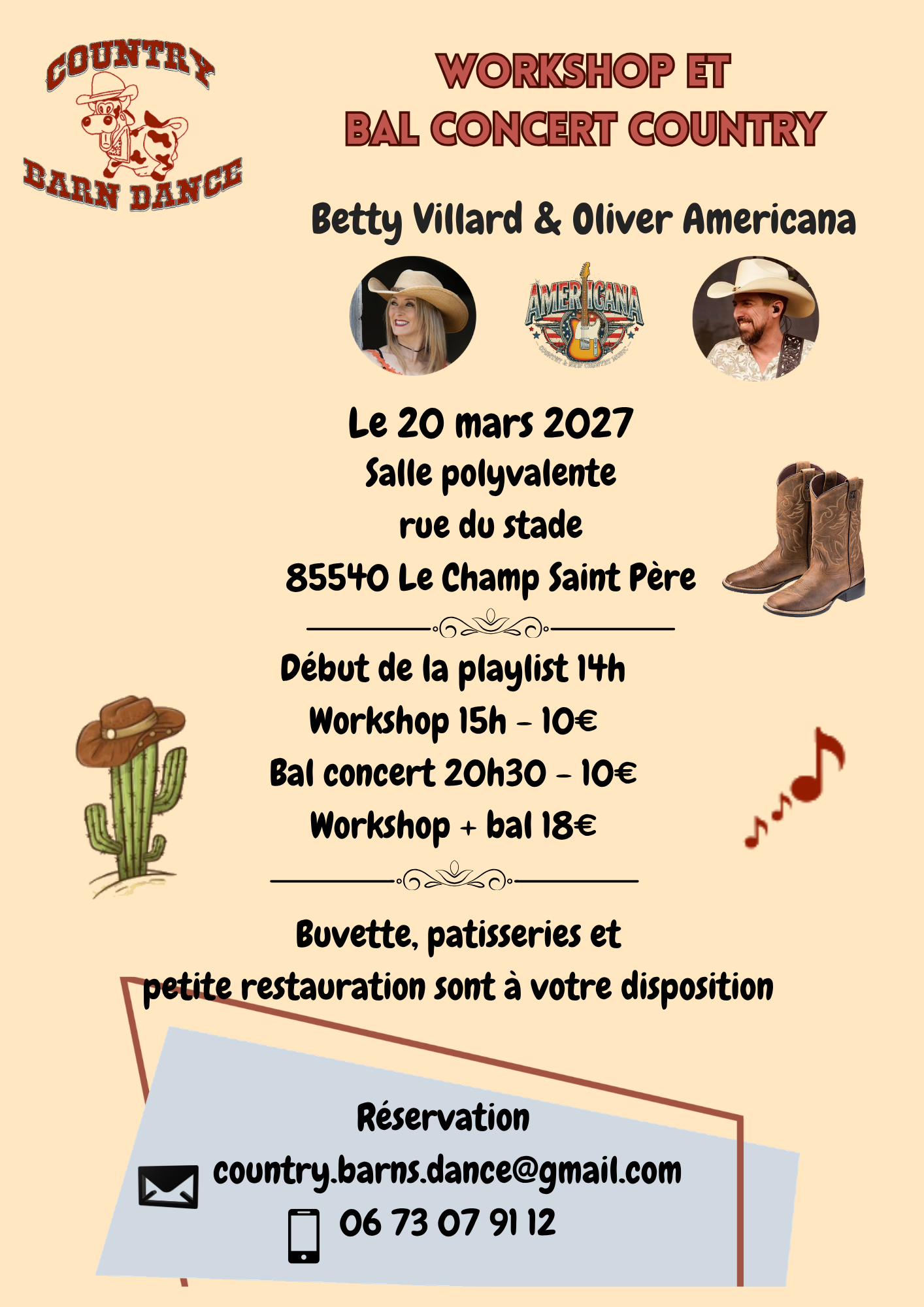 Journée danse country — 85540 LE CHAMP SAINT-PÈRE (20/03/2027)